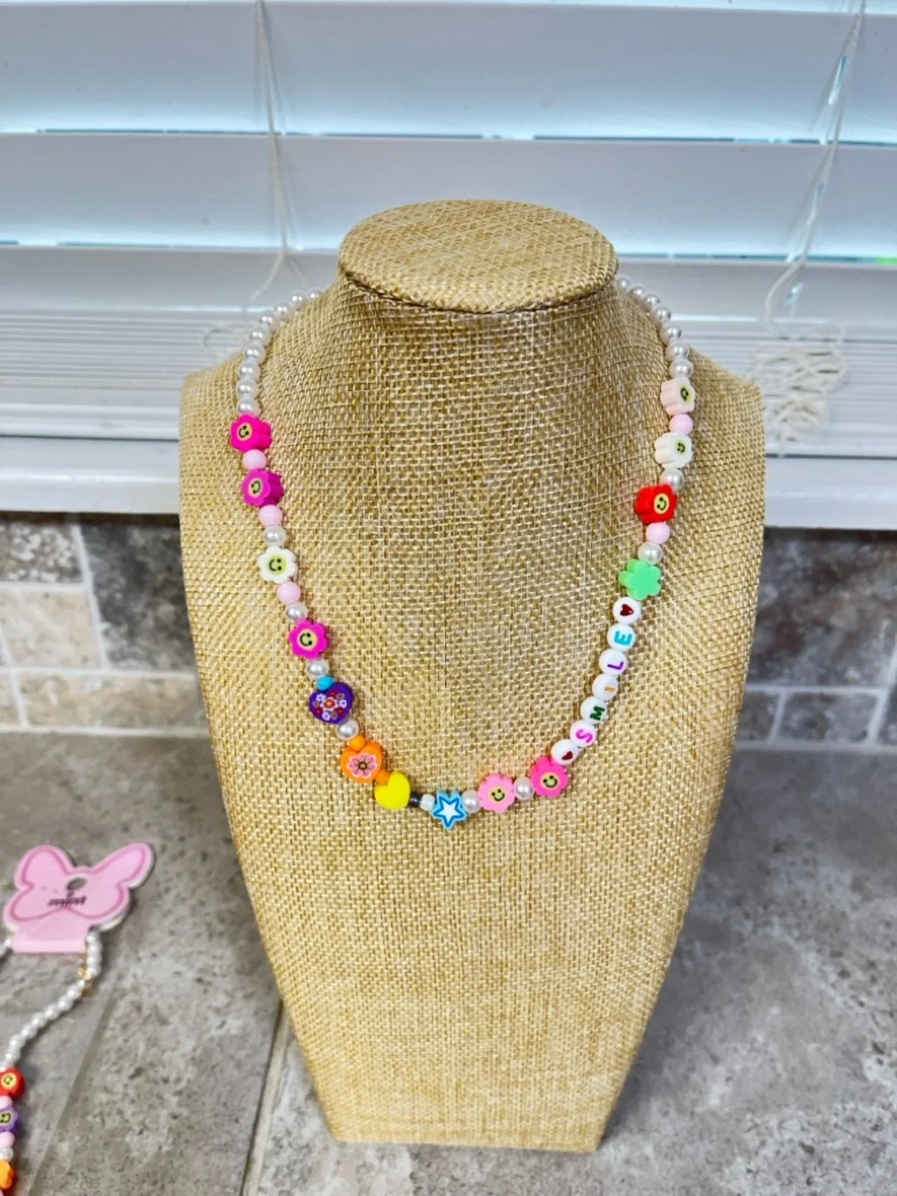 Multicolor Beaded Kids Necklace with Pink Accent NWT, 14” + 2”, Set of 2